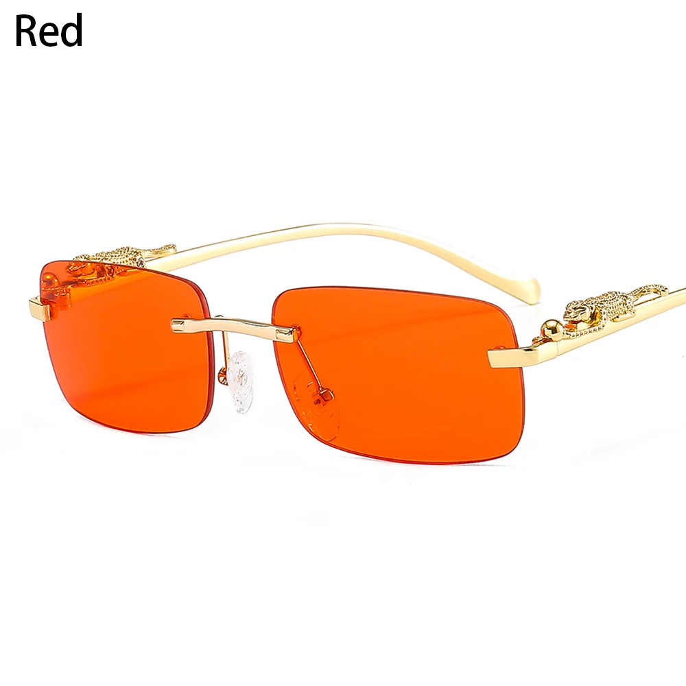 Women Men UV400 Clear Rimless Rectangle Sunglasses Cheetah Decoration Ocean Lens Sun Glasses Shades