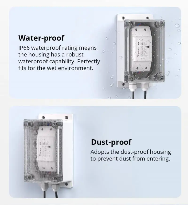 1-2pcs SONOFF IP66 Waterproof Switch Box Cover For Sonoff Basicr2 Basicr4 Rfr2 Water-resistant Dust Proof Case