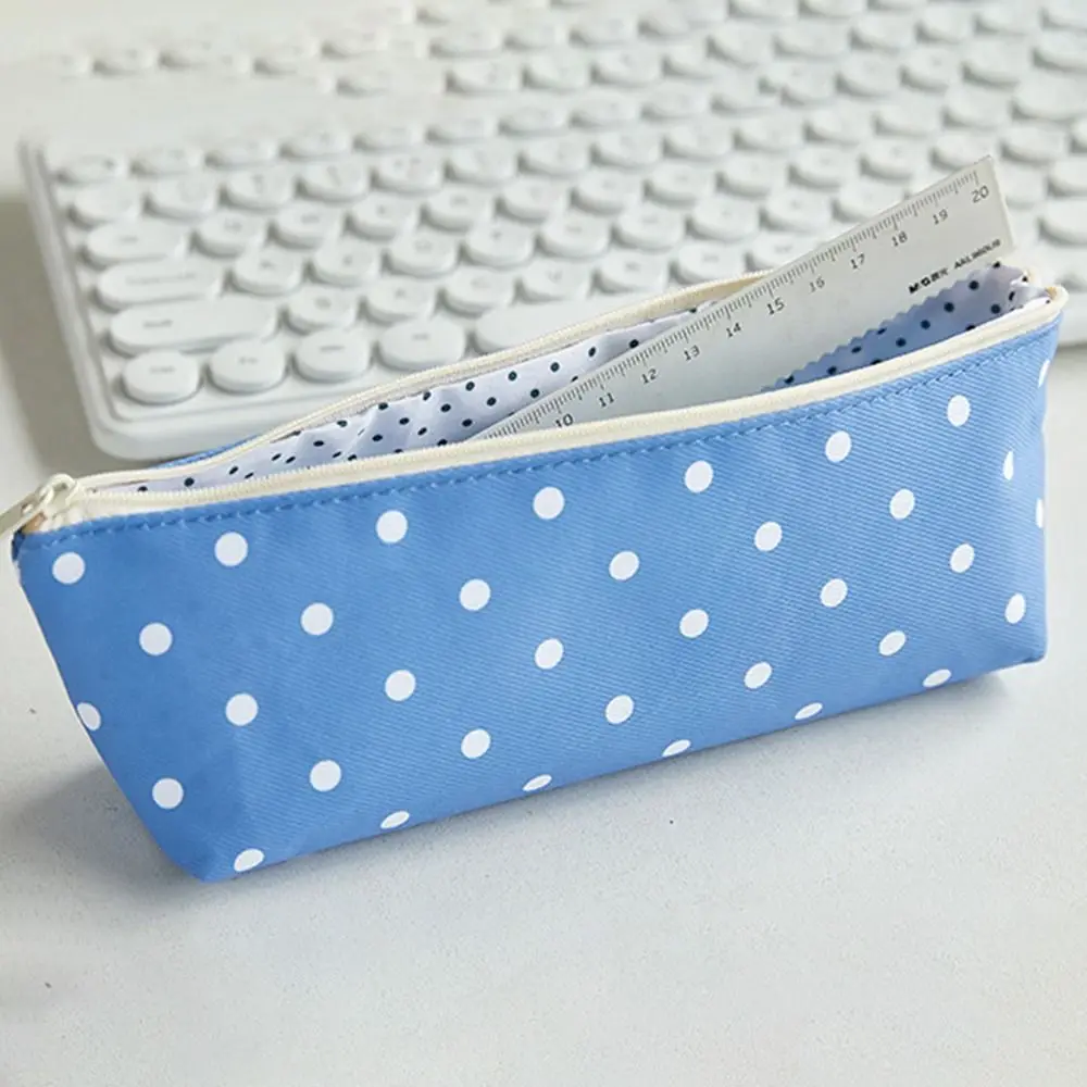 New Polka Dot Pencil Case Zipper Closure Single Layer Pencil Pouch Large Capacity Stationery Bag School Supplies
