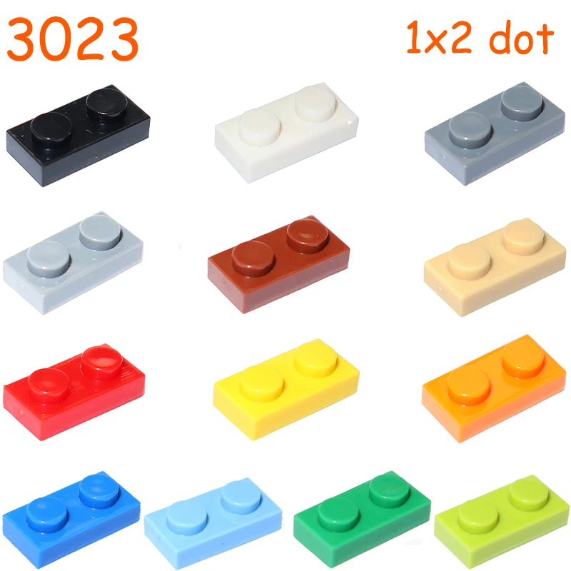 100/200PCS 3023 Thin Plate 1x2 Dots 1*2 DIY Building Blocks Figures Bricks MOC Assemble Particles Educational Creative Toy