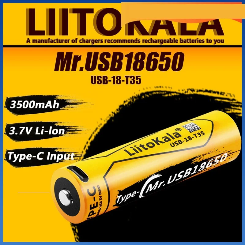 New LiitoKala USB-18-T35 Type-C 18650 3.7V 3500mAh USB Rechargeable Li-ion Battery for Flashlight Electric Mouse Toy Battery