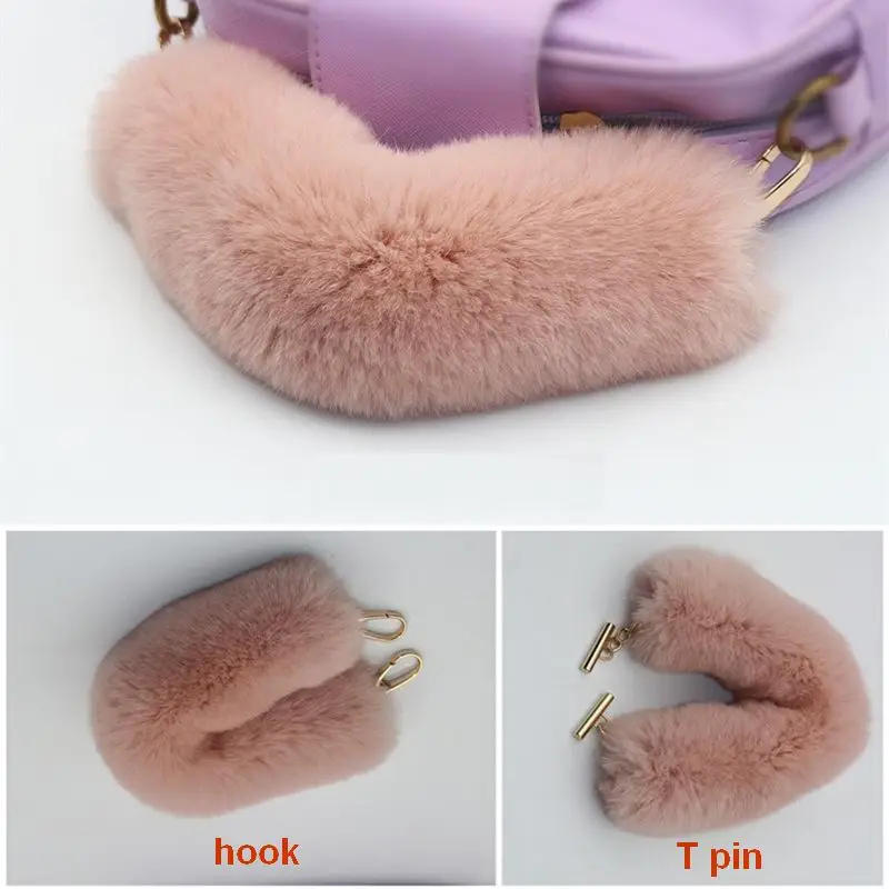 25cm Replacement Bag Strap Genuine Real Rabbit Fur Handbag Shoulder Straps Handle For Women Purse Belts Winter Accessories R48