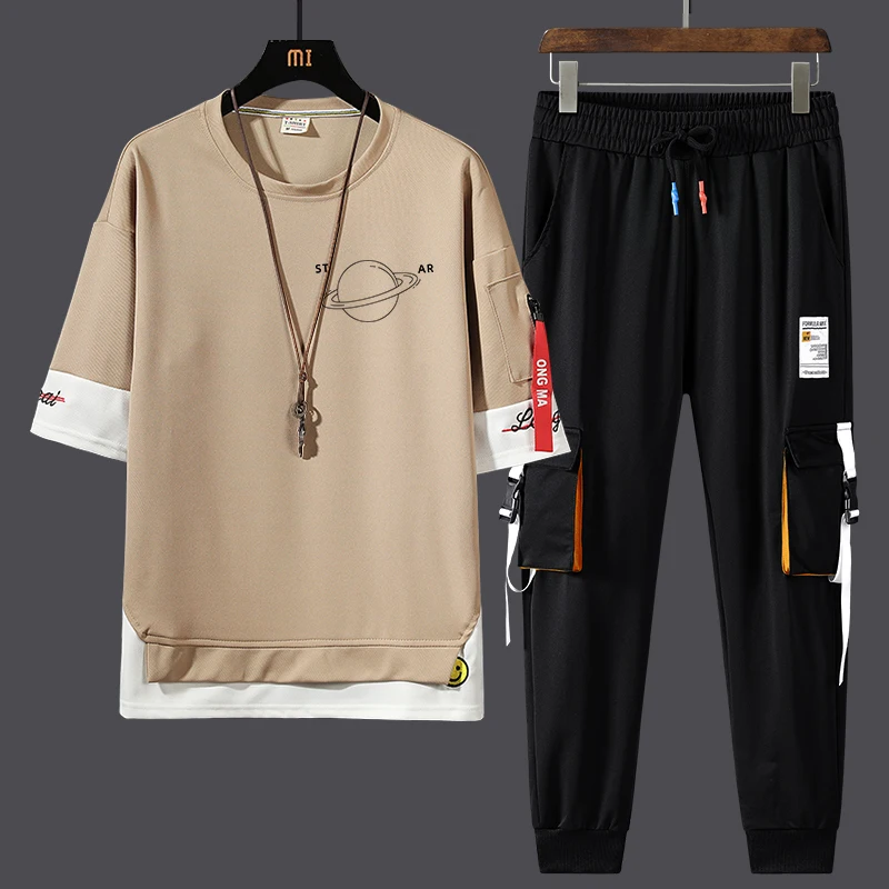 

Casual Sportswear Set for Boys Summer Lightweight Loose ort Sve American Sle Pants Polyester Fiber Novel Fabric T-irt