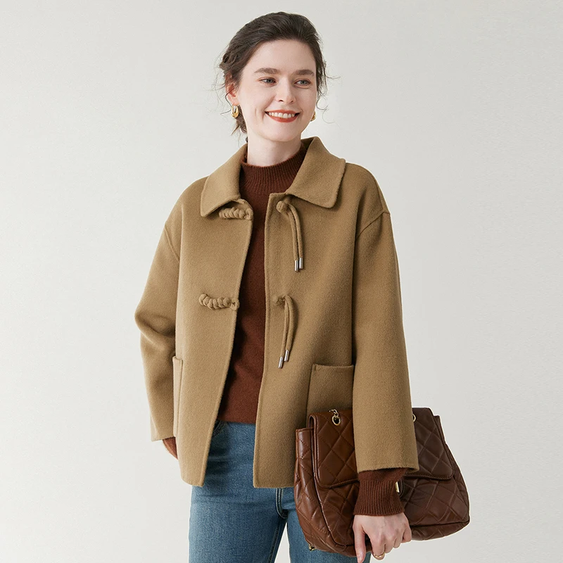 New Autumn And Winter Double-Sided 100% Wool Coat With Button Closure Short Style For Petite Women Woolen Coat For Mothers