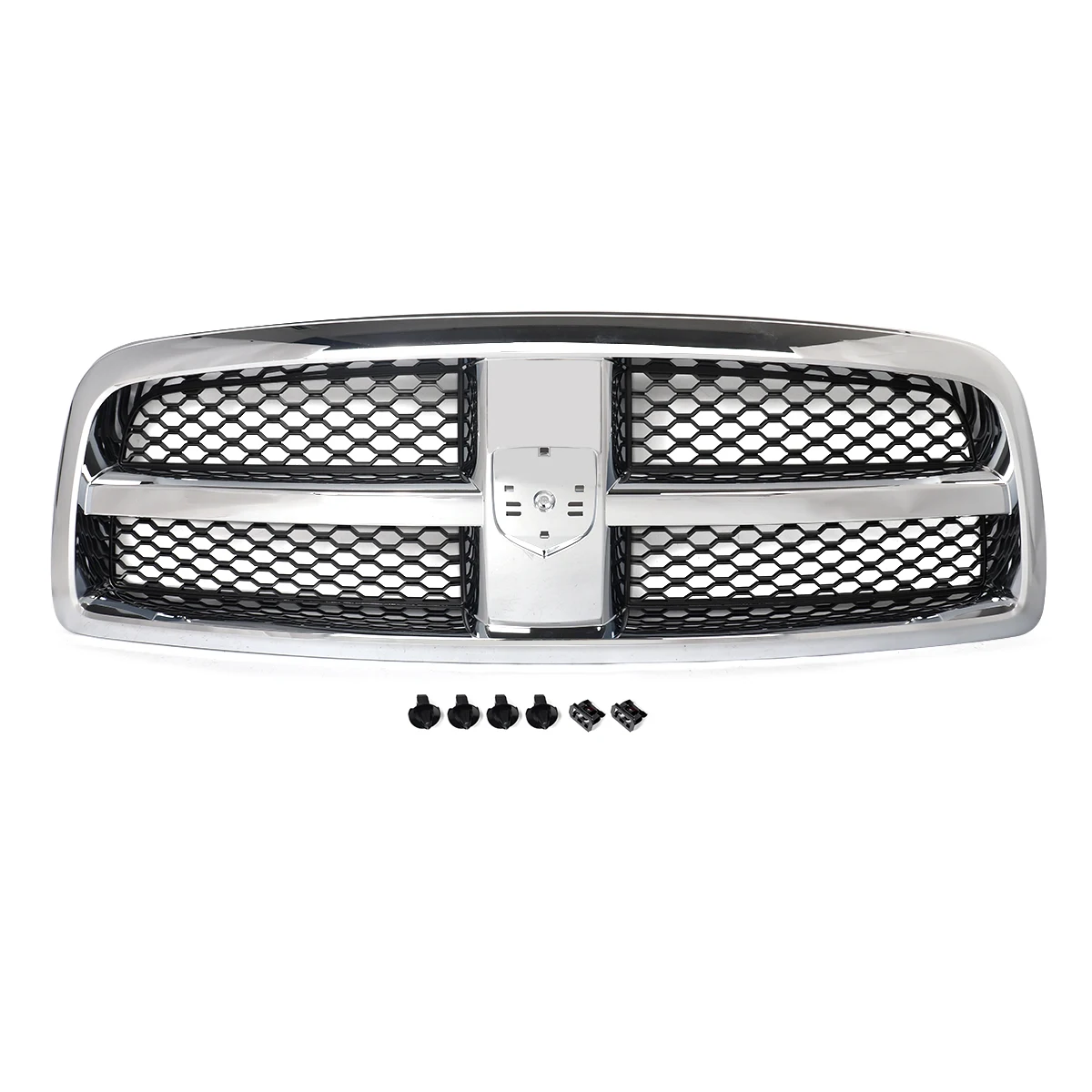 Chrome Trim Frame Black Mesh Honeycomb Mesh Grille fit for Dodge RAM1500 2009-2012 Front Bumper Upper Grille Hood Grid Grills