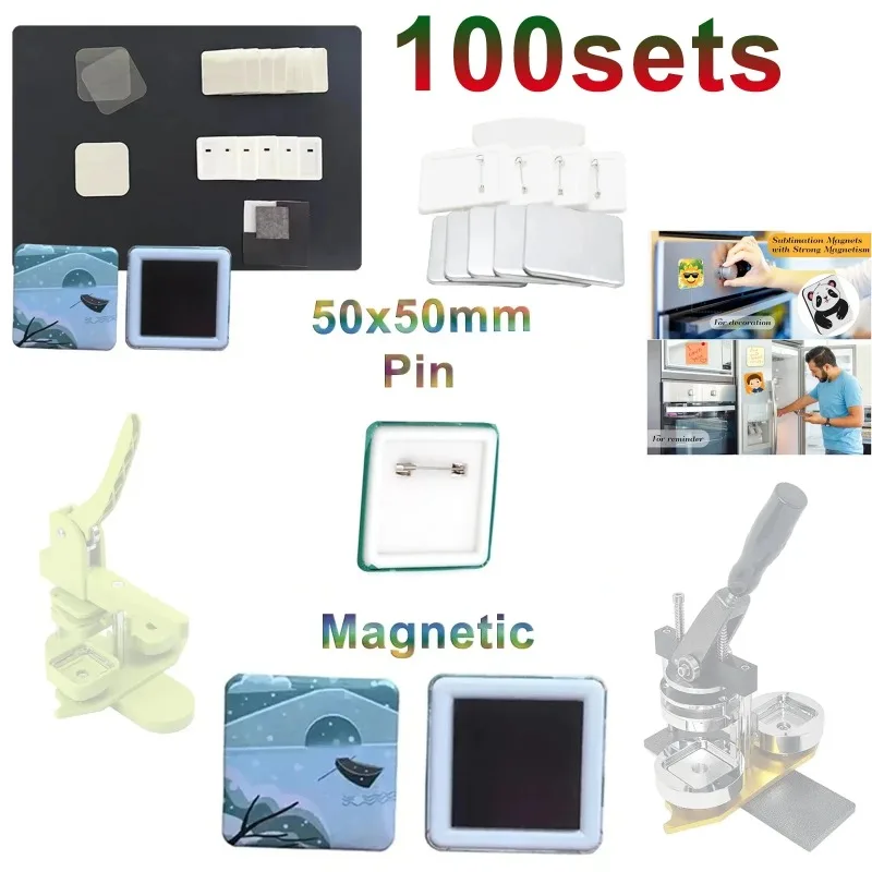 

100 комплектов 50x50 мм квадратный значок на холодильник магниты на холодильник/булавки для значков материал для изготовления детей DIY украшения расходные материалы