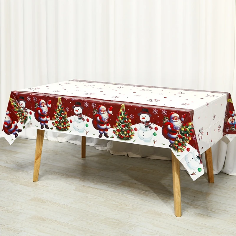 Merry Christmas Disposable Plastic Tablecloth Christmas Decorations for Home 2025 Table Cover Navidad Noel New Year Gifts Dining