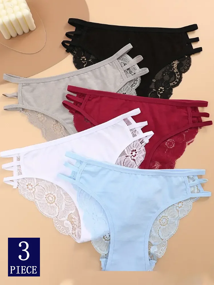 3 Stück Frauen sexy Spitze Slips zurück Perspektive Höschen Patchwork Unterhose aushöhlen transparente Dessous Unterwäsche bequem