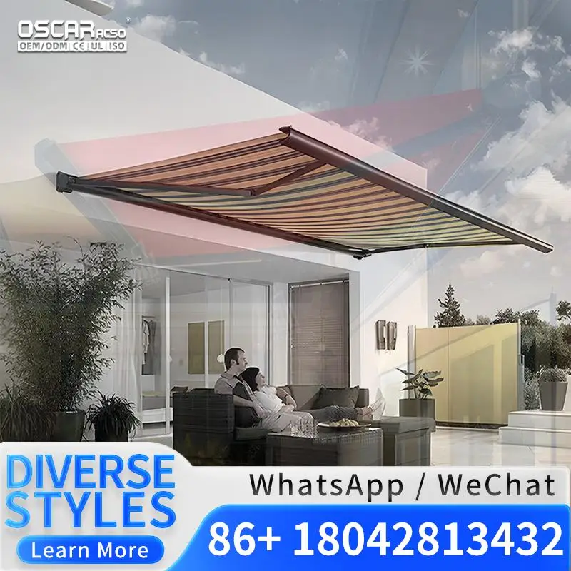 

4*3 M Motorized Full Cassette Heavy Duty Canopy with Remote Control Aluminum Frame PC Material for Patio Garden Balcony Retract