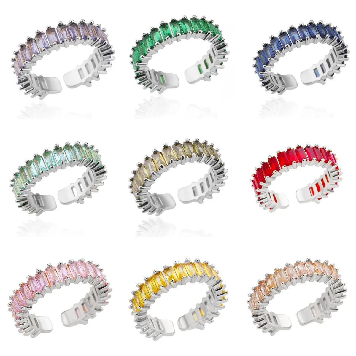 Buntes quadratisches Zirkon-Quadrat, gespleißt ​ ​ Offene Ringe für Frauen, minimalistisch, silberfarben, Hochzeit, ästhetischer Ring, weiblicher Schmuck, BFF