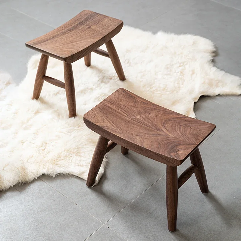 Otomanos de madera maciza de nogal negro, reposapiés bajo portátil para sala de estar, taburetes de cambio de zapatos para pasillo, muebles modernos