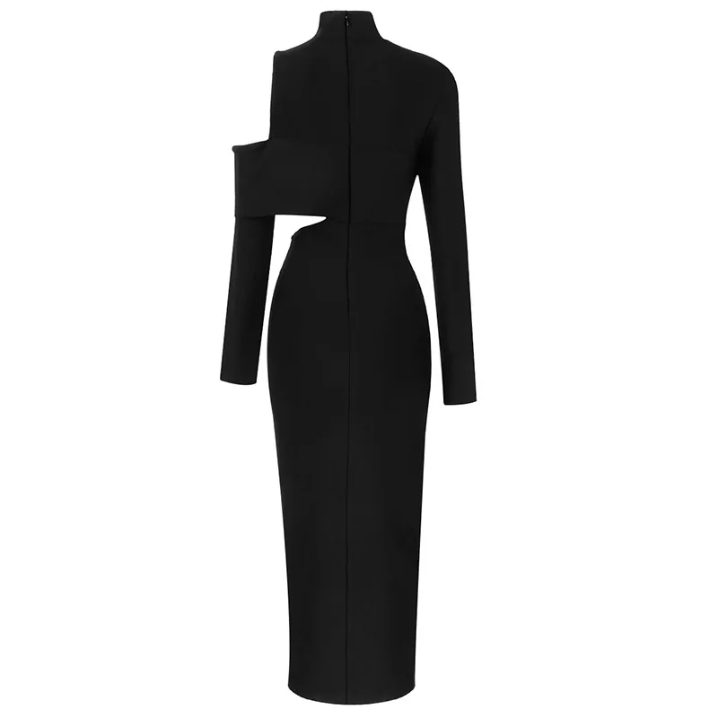 High Quality Women Long Sleeve Sexy Off the Shoulder Bodycon Mid-calf Bandage Dress Elegant Evening Party Celebrate Dress