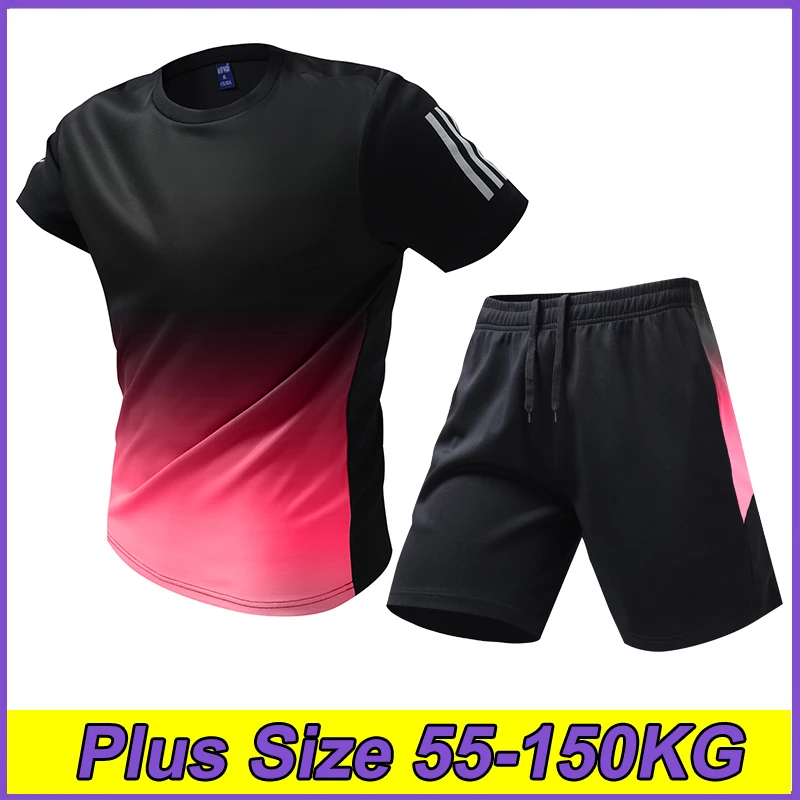 

Women Plus Size Sets for Summer Breathable Leisure Round Neck Tees Suit 55-150KG Lady Outdoor Sports Badminton Running Clothes