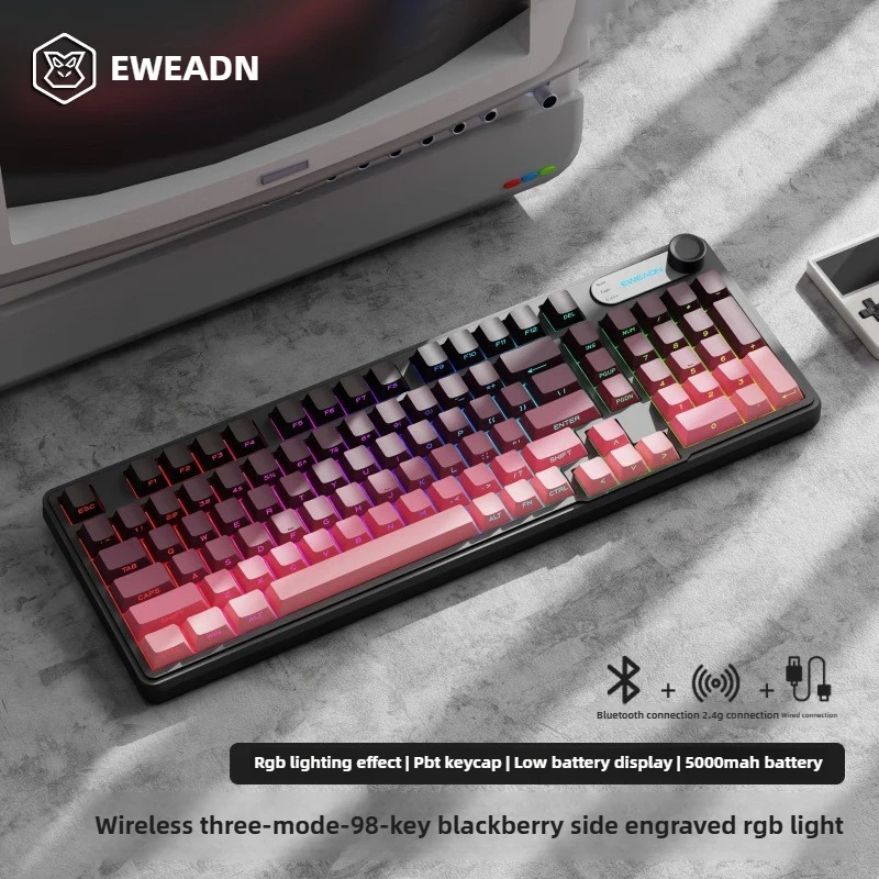 

Беспроводная клавиатура EWEADN V102, 3 режима, Bluetooth/проводная/USB, 98 клавиш, аккумулятор 10000 мАч, бесшумный механический планшет для ПК
