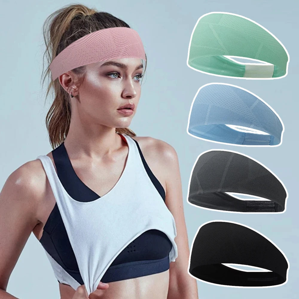 Mesh Hole Design Headbands For Women Geometric Jacquard Elastic Hair Bands Unisex Yoga Sports Hairband Running Fitness Sweatband