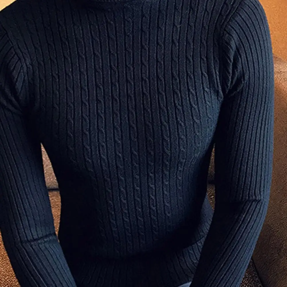 Auutmn Men Top High Collar Slim Knitted Elastic Sweater Pullover Mid Length Sport School Sweater