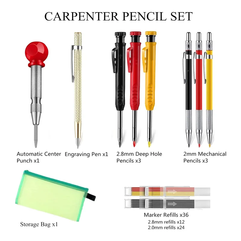 Imagem -05 - Lápis Carpinteiro Mecânico Conjunto com Recargas Marcador Ferramenta Carbide Scriber Ferramentas de Carpintaria