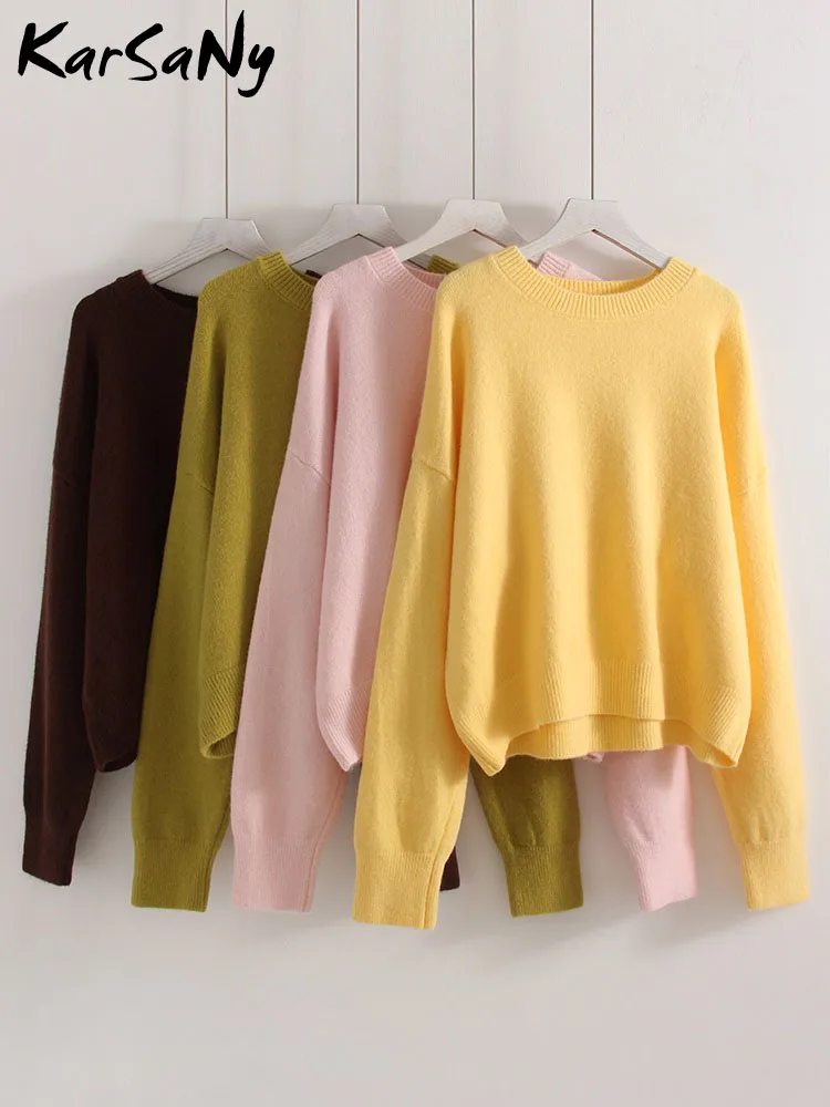 Women's Oversized Black Cropped Knit Sweater for Fall