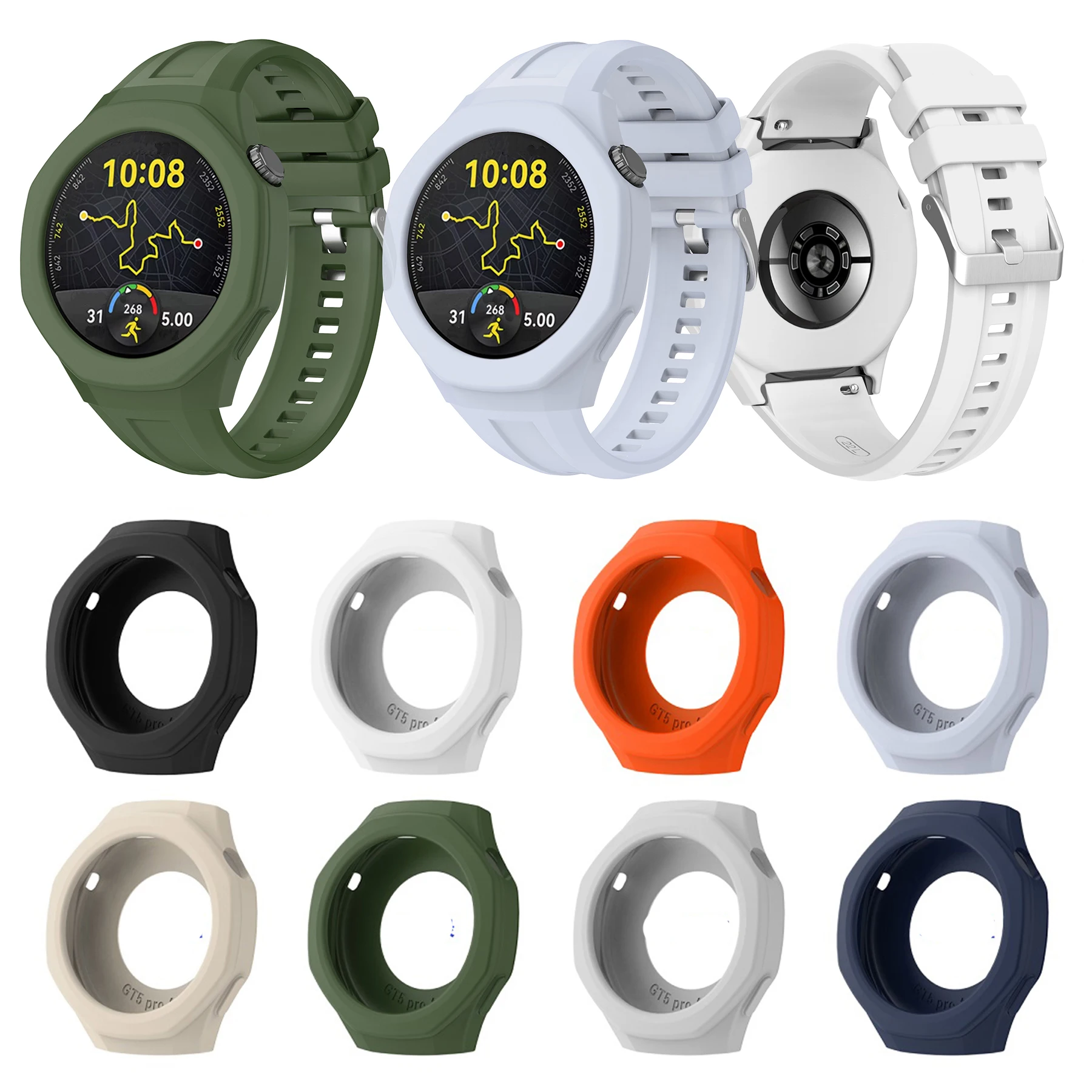 Silicone Strap For Huawei Watch GT5 Pro 46mm Smart Watch Band + Protective Case