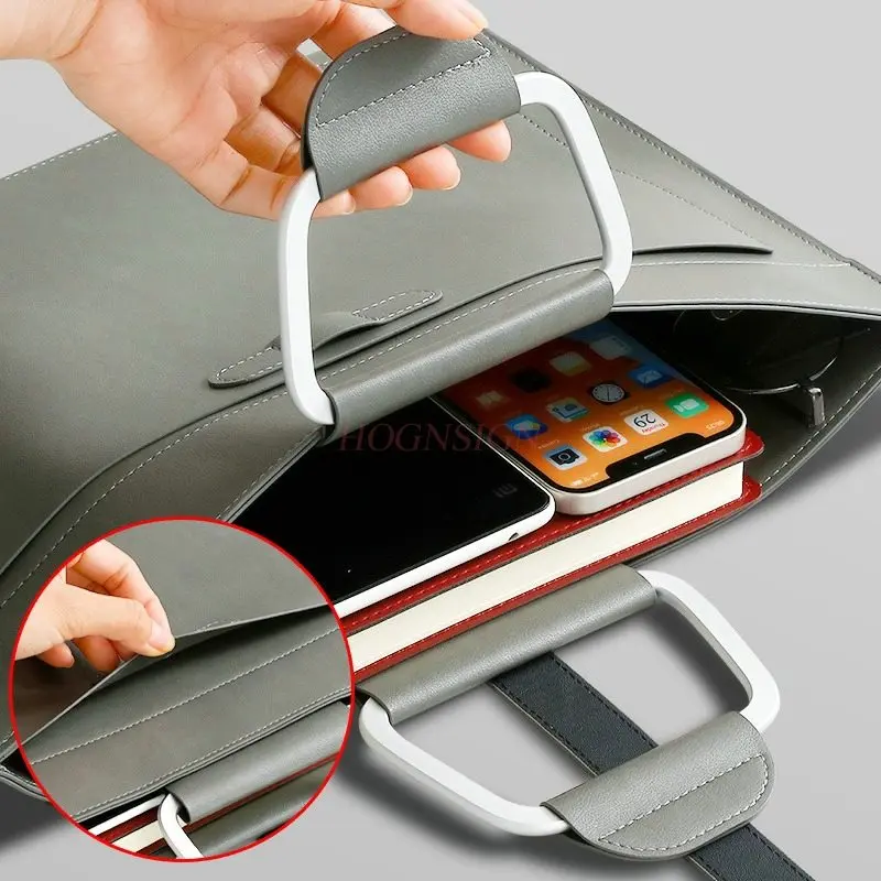 Handheld file bag A4 leather business file bag, document bag, bill storage bag, multi-layer folder, thickened waterproof office view 3