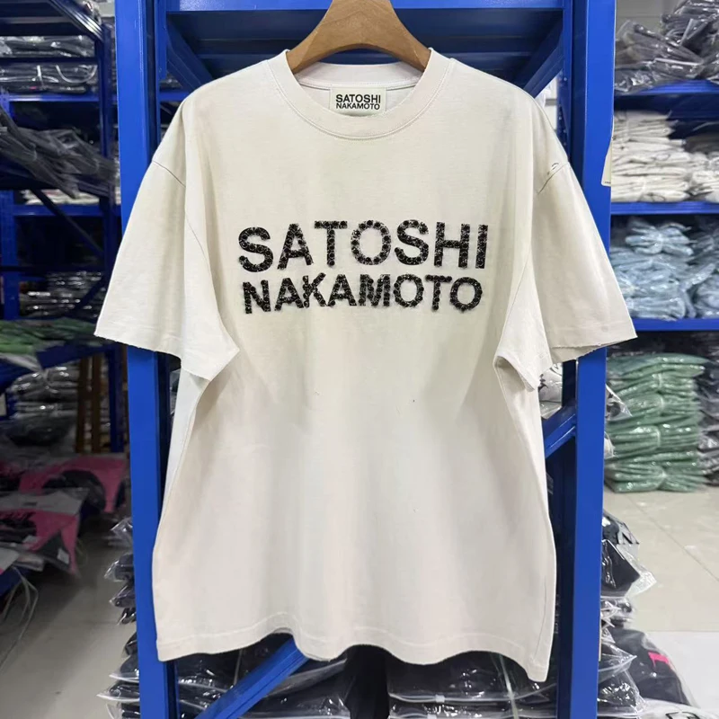 New Satoshi Nakamoto T-shirt High Quality Summer Trend Diamond Embellishments Stylish Versatile Short Sleeve