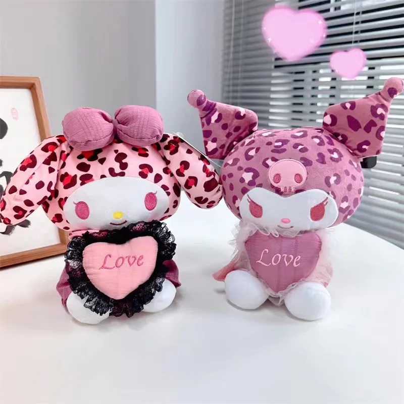 20cm Sanrio Cute Love Leopard Pattern Melody Kuromi Plush Toy Doll Cartoon Pillow Girl\'s Birthday Valentine\'s Day Gift