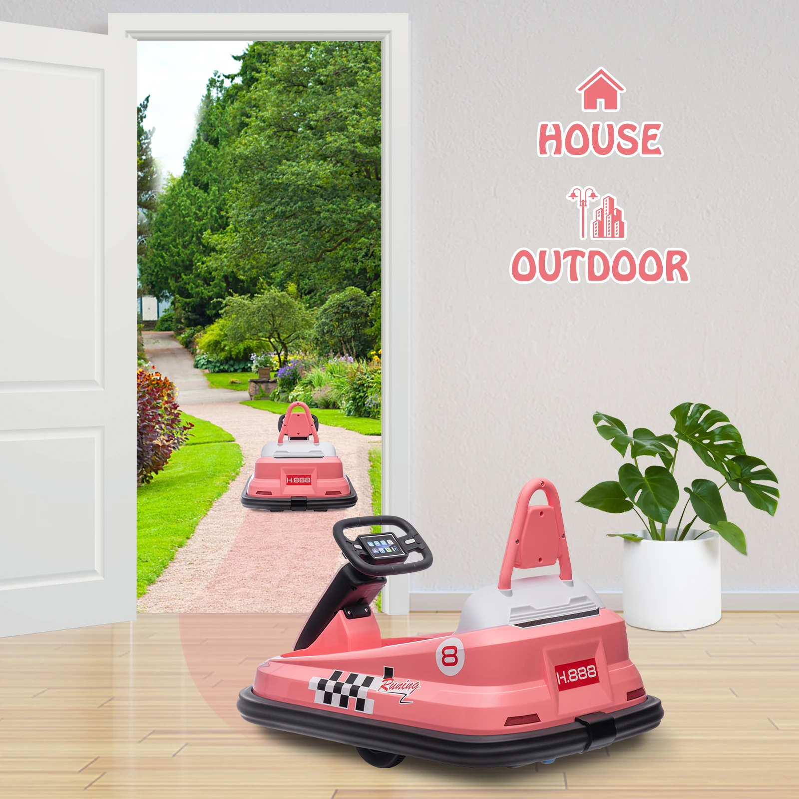 รถบั๊มพ์คาร์สำหรับเด็กอายุ 3-6 ปี รถของเล่นไฟฟ้า 6V สำหรับเด็ก, ความเร็วสูงสุด 1.9 ไมล์ต่อชั่วโมง, พวงมาลัย, หมุนได้ 360 องศา 2 ระดับความเร็ว, มีไฟ