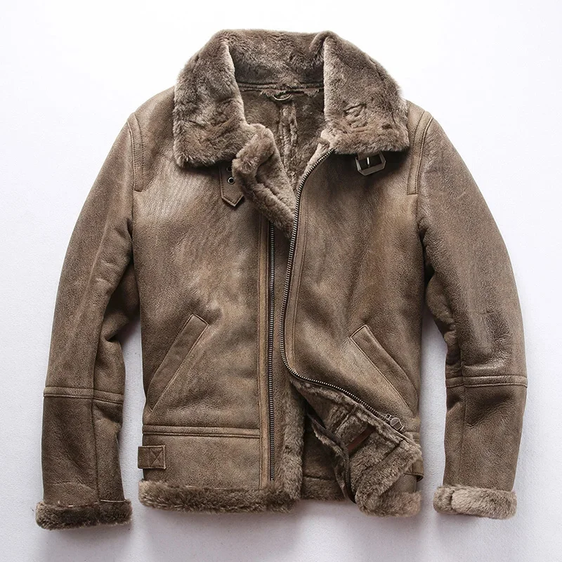 Jaqueta de couro genuíno Shearling, B3 Air Force Fly Sheep Fur Coat, pele clássica quente, inverno, transporte rápido, alta qualidade