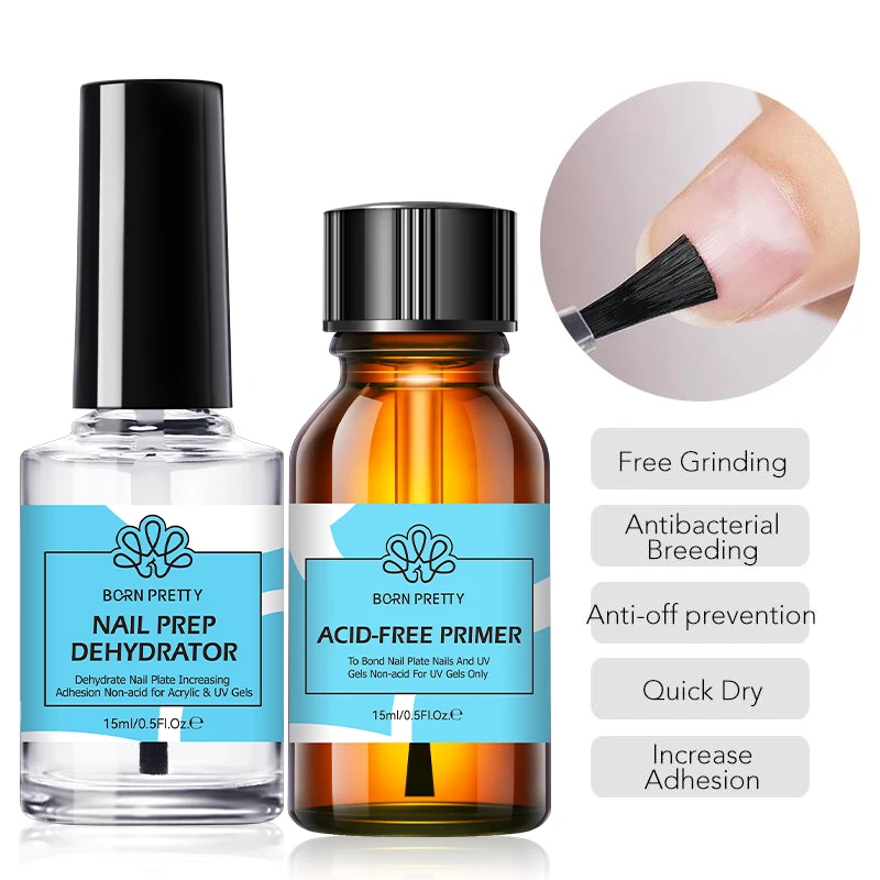 BORN PRETTY Nail-Primer And Nail Prep Dehydrator 15ml Gel Nail Polish Soak Off UV LED Acrylic UV Base Gel Long-Lasting Nail Art