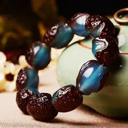 Business gift with leather blue amber bracelet original stone bracelet pendant men's and women's bracelets natural temperament