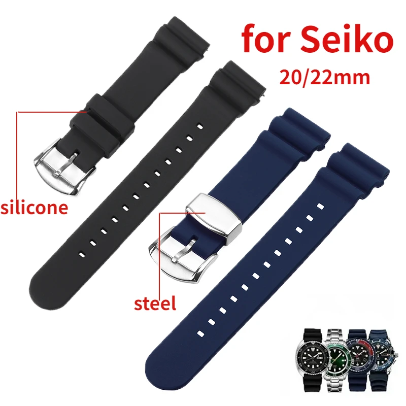 Silicone Watch Band 20 22mm for Seiko Diving SKX 007 009  Abalone Canned Waterproof Sports Strap Ring Clasp Pin Buckle Withlogo