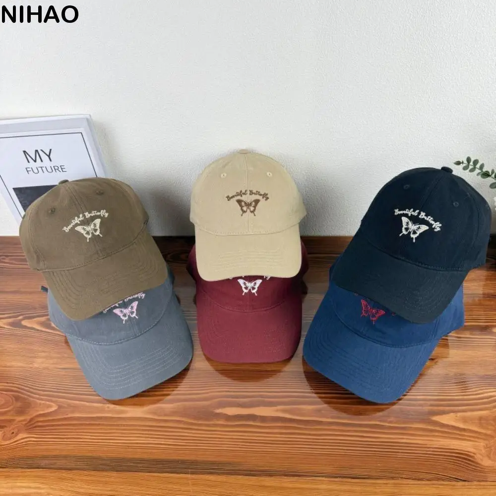 Prosty koreański styl haftowany motyl kapelusz bawełniany regulowany kapelusz baseballowy Y2k słodka, uniwersalna damska czapka z daszkiem damska