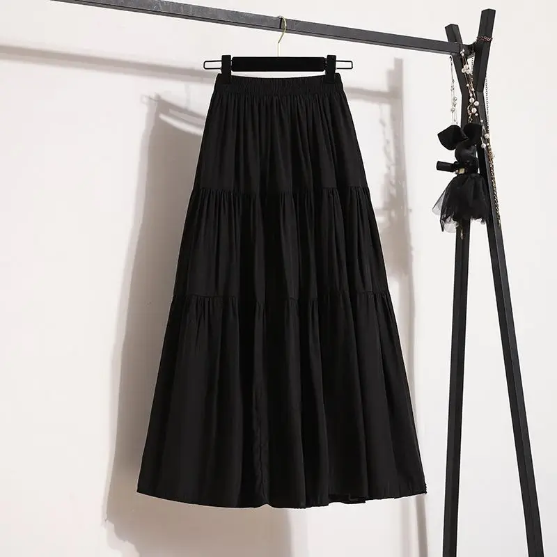 Faldas largas blancas de verano para mujer, falda dulce acampanada de pastel largo coreano elástico de cintura alta, nueva en ropa, tendencia de moda informal