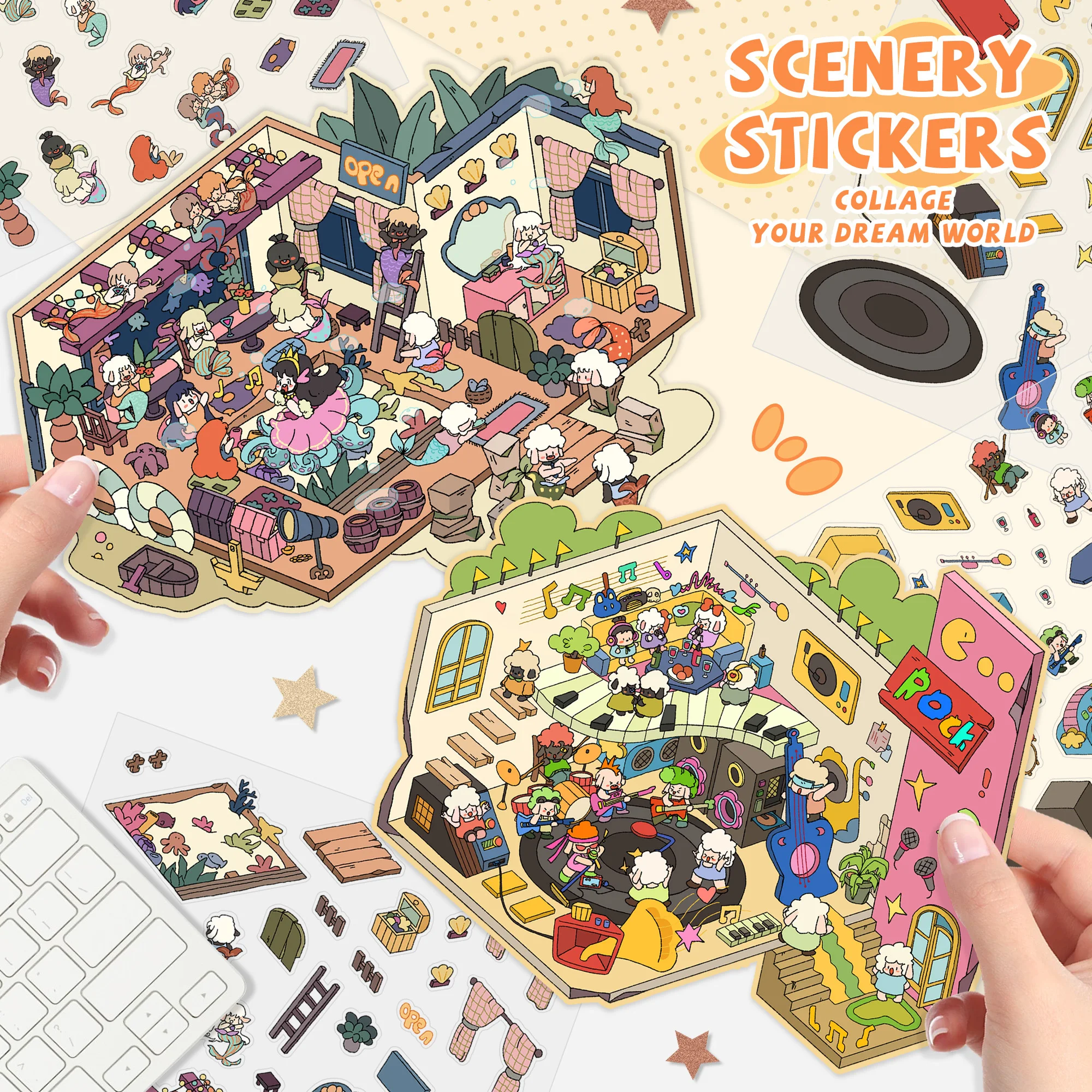 HEYBAO 3D Scene Sticker DIY Craft Set, Multi Theme Fantasy Mini World Sticker Collection, Creative Handmade Gift for Kids Birthd