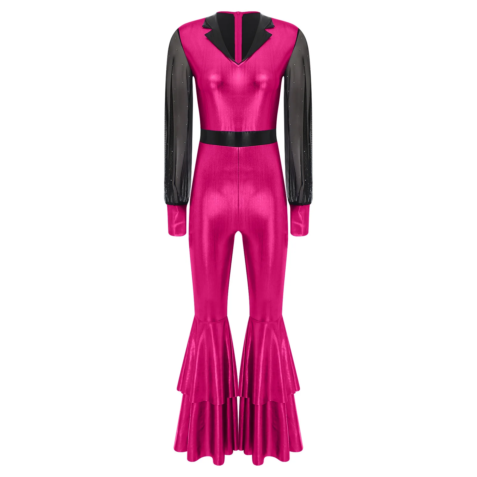

Women Dancing Queen 1970s Disco Performance Costume Romper Shiny Full Body Jumpsuit Retro Grossy Hippie Hippy Full Body Bodysuit