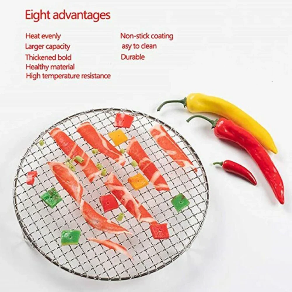 15cm-60cm Stainless Steel Barbecue Mesh Round BBQ Net With Foot Barbecue Grill Mesh Cooling Rack Outdoor Camping Barbecue Stand