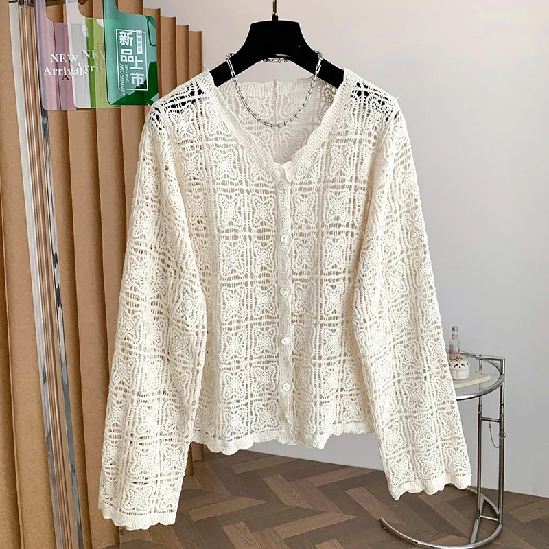 

Новый весенний кардиган SuperAen в богемном стиле, однобортный топ для женщин, однотонный, элегантный, с V-образным вырезом, модный, с вырезами