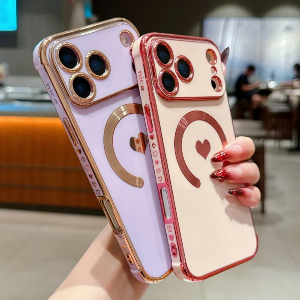 Galvanik Herz Liebe Muster Telefon Abdeckung Für iPhone 17 Pro Max 17 Pro Max Fall Stoßfest Schutzhülle Coque Hülse Capa