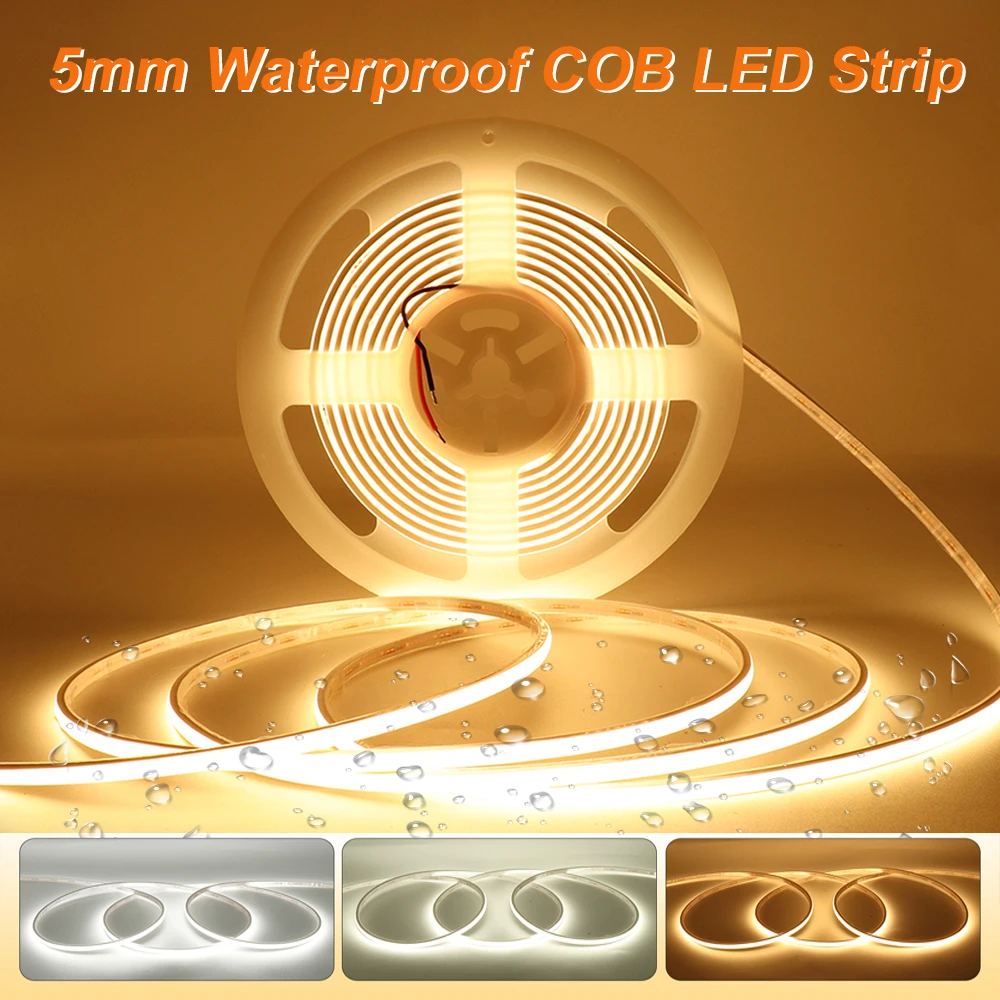 

5mm IP68 Waterproof LED Strip Light 24V COB LED Strip Flexible Ribbon LED Tape 3000K 4000K 6000K Kitchen Garden Linear Lighting
