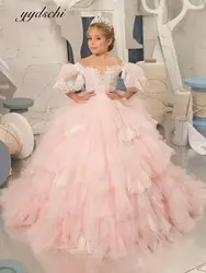 Pink Princess Dress Puffy Flower Girl Dresses A-Line Comunion Dresses Flower Girl Dresses for Wedding Robe Ceremonie Fille
