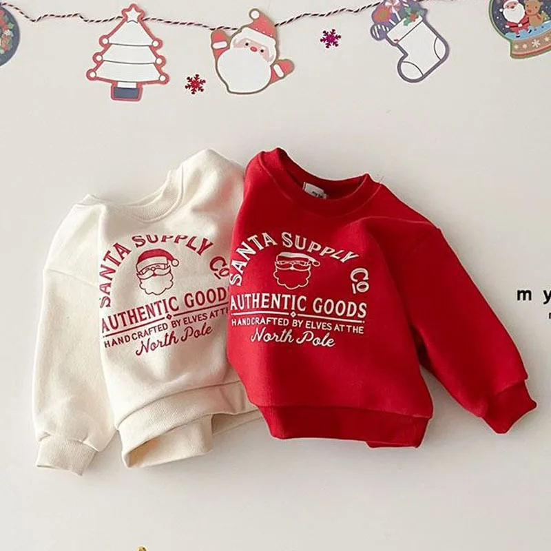 

Christmas Children Fleece Sweatshirt Autumn Winter Tops for Kids Cartoon Boys Girls Thickened Sweater Toddler Pullovers Clothing