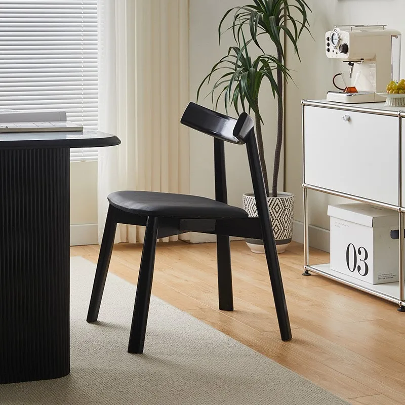 Silla de comedor de madera maciza minimalista italiana, sala de estar, hogar, negro, silla de respaldo Simple moderna, silla de maquillaje de gama