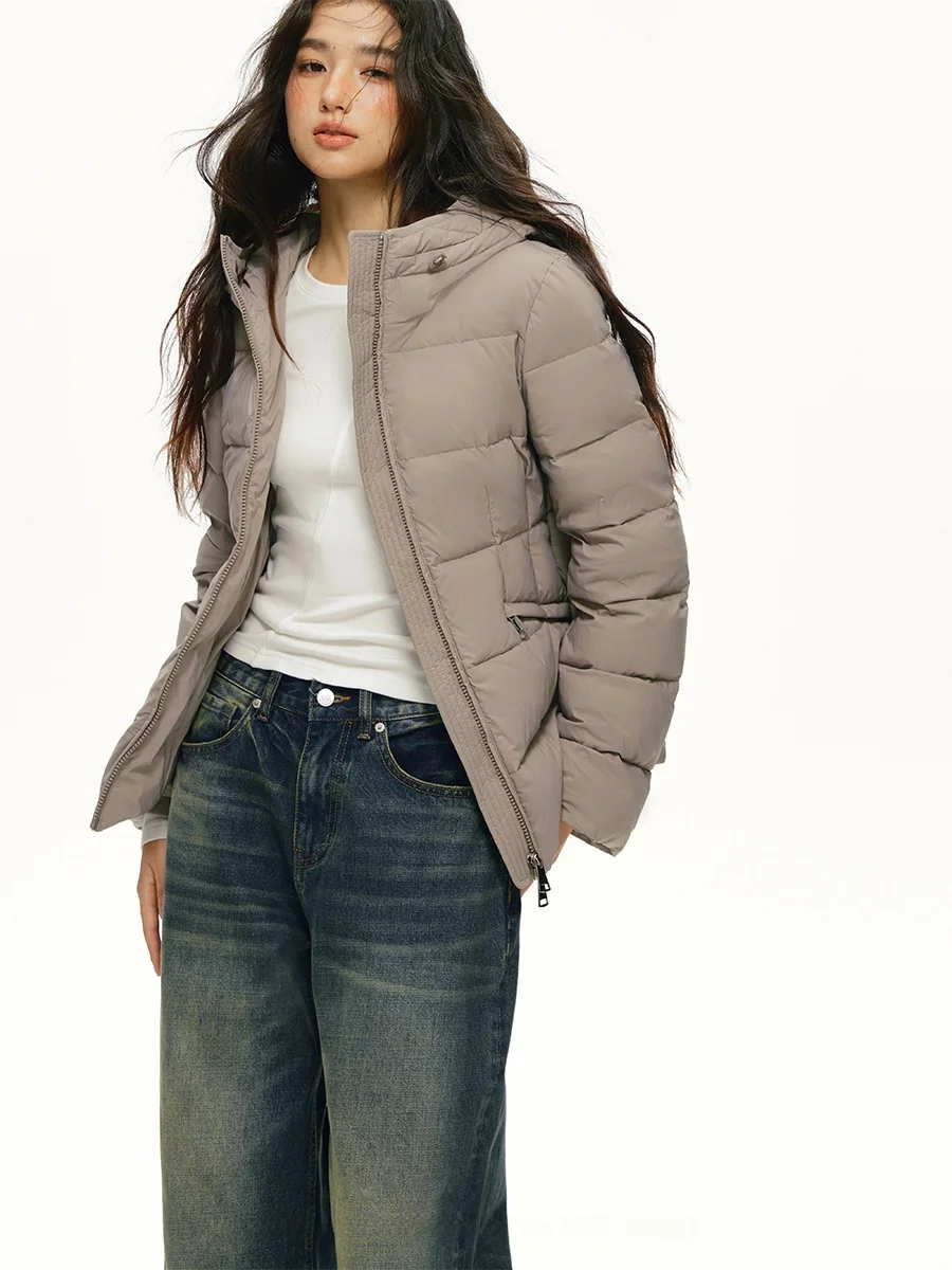 

Attia Glowy Thiened Women's down Jaet Hooded Quilted Waist-Cinching White Du Feather Coat Casual Sle Warm Outerwear