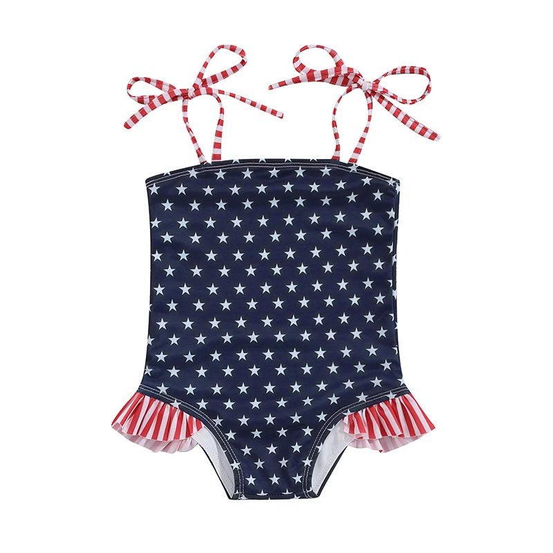 

Baby Girl 4th of July Swimsuit Clothes Fourth of July Bathing Suit American Flag Sleeveless Swimwear