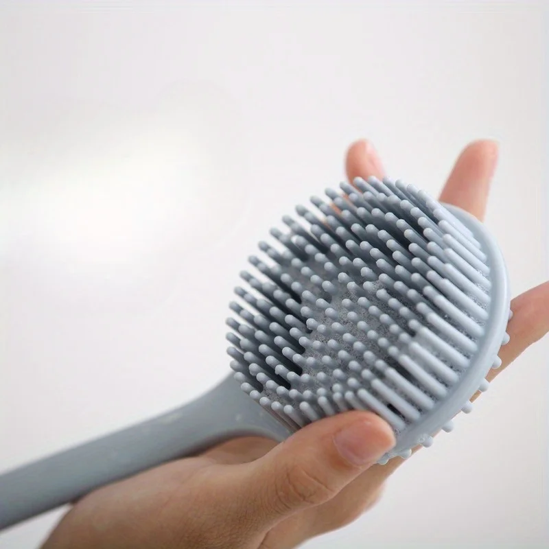 فرشاة حمام من السيليكون بمقبض طويل، قابلة للاستخدام على الوجهين، تصميم فتحة معلقة لسهولة التخزين، فرشاة حمام/حبيبات تدليك 2 في 1. #2