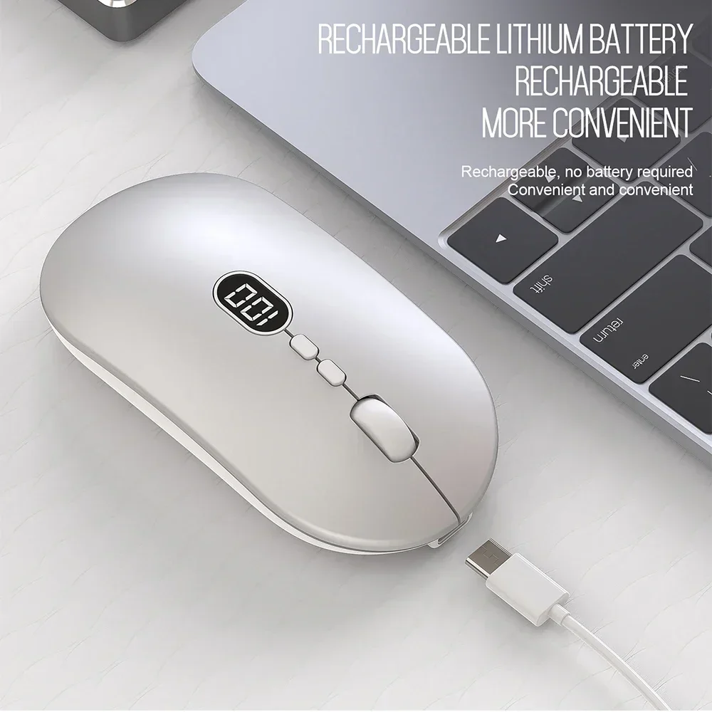 Wireless Computer Mouse for Laptop with Battery Level Visible Rechargeable 2.4G Portable USB Silent Click Windows Mac