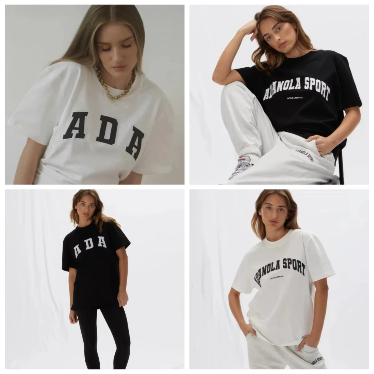 

Летняя британская модная спортивная брендовая женская футболка Adanola из чистого хлопка с короткими рукавами и круглым вырезом, свободный топ с половиной рукавов для пары