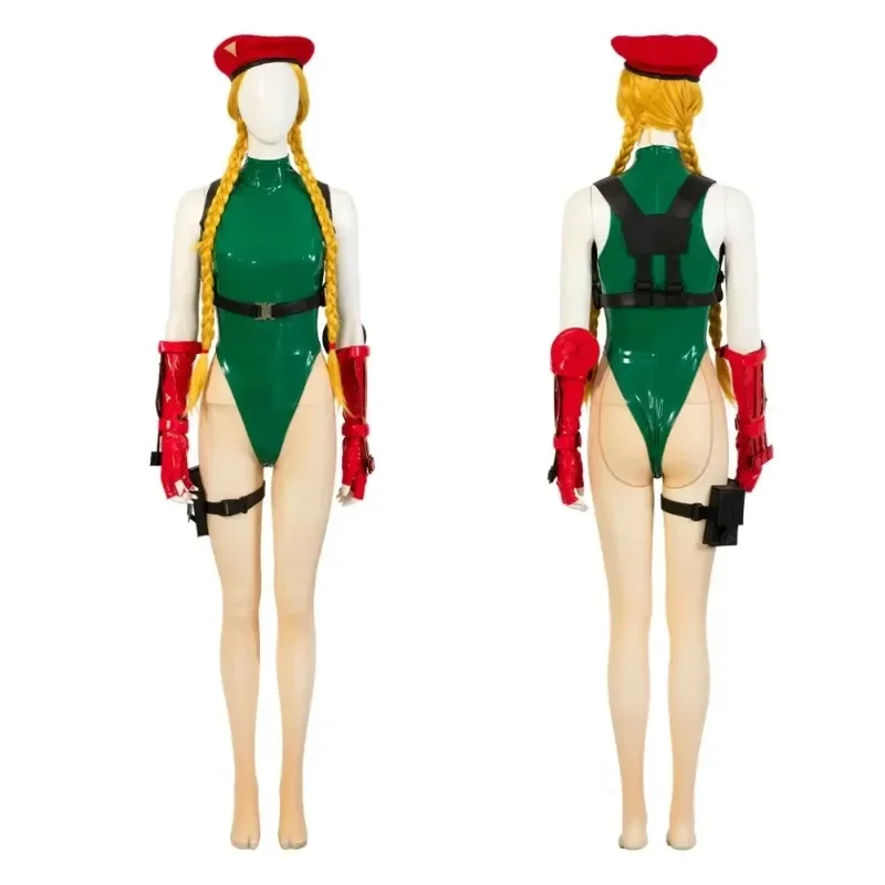 Cammy Street Fighter Cosplay Kostuum Sexy Groene Cammy Jumpsuit Kerstmis Nieuwjaar Outfit Volledige set en individuele item zijn verkocht