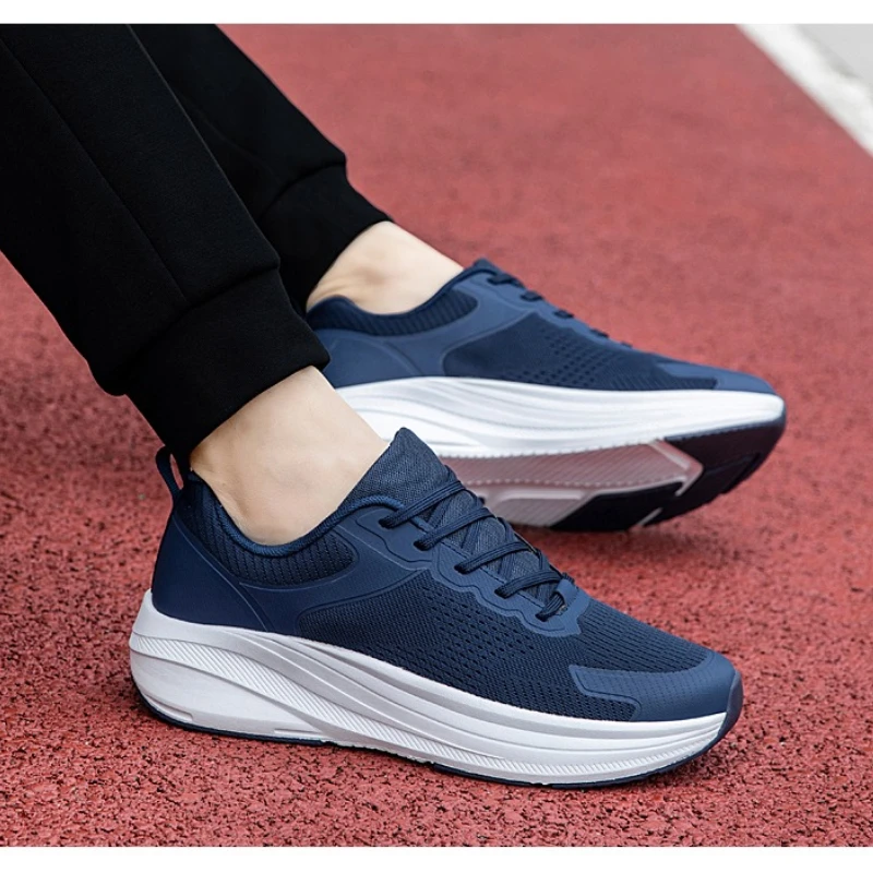 

Large-sized Spring and Summer Mesh Casual Lace-up Color-matched Soft Sole Flight-woven Mesh Couple Type Senior Running Shoes