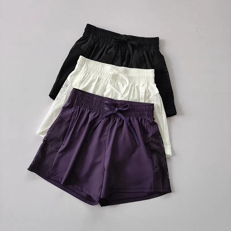 Women's High-Waisted Yoga Shorts Anti-Glare Breathable Loose Fit with Pockets for Running Fitness Sports Outerwear